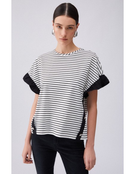 T-shirt Liu-Jo Bl&white strip/black