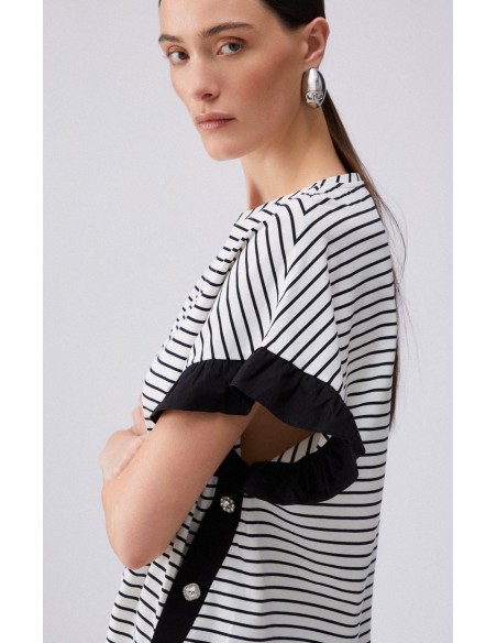 T-shirt Liu-Jo Bl&white strip/black