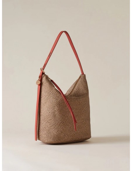 Borsa a spalla Borbonese Beige/red papaya
